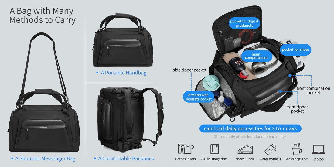 TIGERNU T-N1032 gym duffel backpack for men and women, best gym bag for weightlifting with dedicated shoe compartment, multiple organizational pockets, water-resistant material, and versatile carrying options for fitness enthusiasts