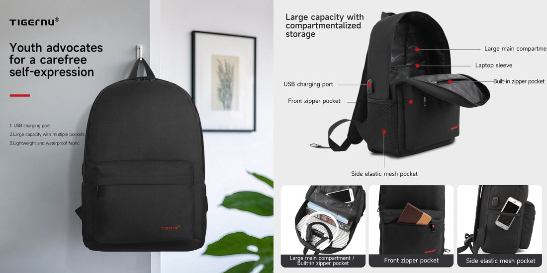 TIGERNU T-B3249 best price student backpack USA showing large capacity with compartmentalized storage featuring layered structure to organize and protect items keeping essentials safe