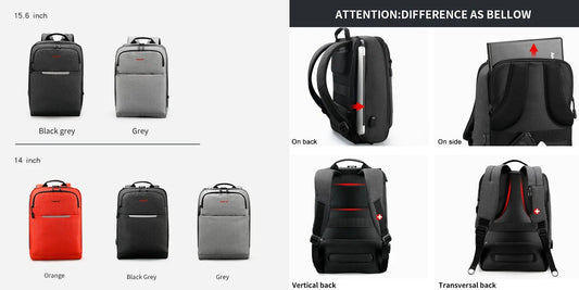 TIGERNU T-B3305 professional laptop backpack in black showing 9-layer organization system with dedicated compartments for 14-inch laptop, tablet, smartphone, charger, pen holders, and notebook section