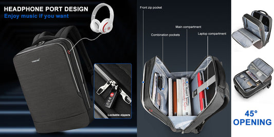TIGERNU T-B3331 best price laptop backpack USA with 38x26cm laptop compartment, removable USB charging cable, Oxford material, front pocket organizer with key fob, pen holder, cellphone and mesh pockets, 18L capacity, 0.9kg weight