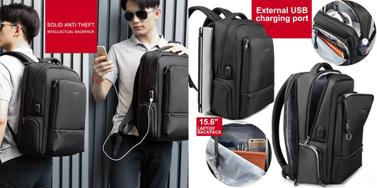 TIGERNU T-B3585 splash-proof nylon laptop backpack with external USB charging port, 22L capacity, fits 15.6 inch laptop