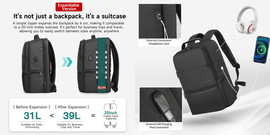 TIGERNU T-B3905 durable college backpack for men with padded laptop compartment, multiple organizer pockets, power bank pocket with USB charging port, water-resistant materials, and ergonomic design