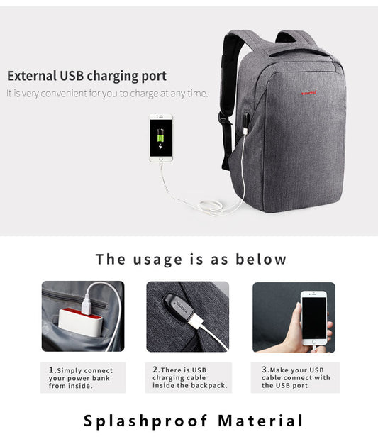 Discover the TIGERNU T-B3237USB smart laptop backpack with external USB charging port, anti-theft design, and scientific space organization. Perfect for students and office workers with laptops up to 15.6 inches.