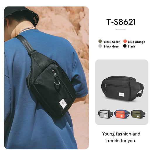 TIGERNU T-S8621 men crossbody bag and phone bag showing interior compartment pockets including mesh pockets and zippered storage