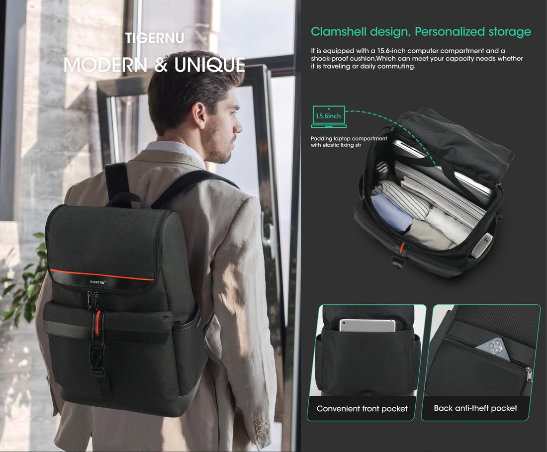TIGERNU T-B9023 all weather work laptop backpack showing lotus leaf effect water-repellent fabric with water droplets