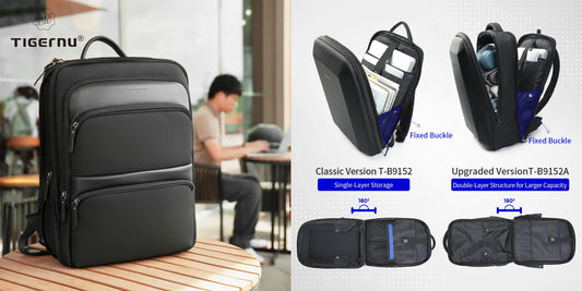 A digital nomad working on a laptop in a café, with a TIGERNU backpack beside them — representing the organized, secure, and lightweight mobile office lifestyle for remote workers and frequent travelers