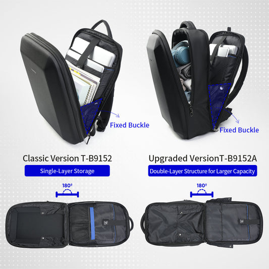 TIGERNU men backpack with 180 degree opening showing internal compartments and organization