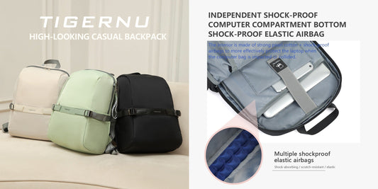 TIGERNU T-B9511 Shock-resistant women's laptop backpack with all-weather protection, padded compartments, and professional design perfect for college students and working professionals