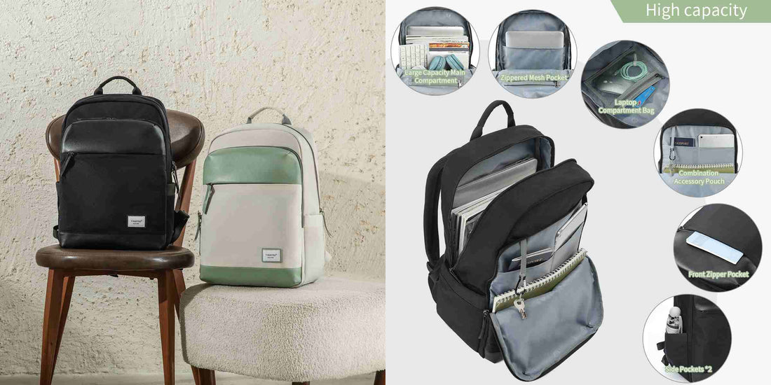 TIGERNU T-B9520 ultra-lightweight laptop backpack open view showing internal compartment layout with dedicated laptop sleeve, organized packing zones, and multiple storage sections — only 0.61kg for the minimalist commuter