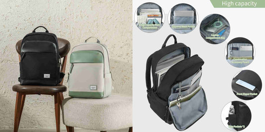 TIGERNU T-B9520 ultra-lightweight laptop backpack open view showing internal compartment layout with dedicated laptop sleeve, organized packing zones, and multiple storage sections — only 0.61kg for the minimalist commuter