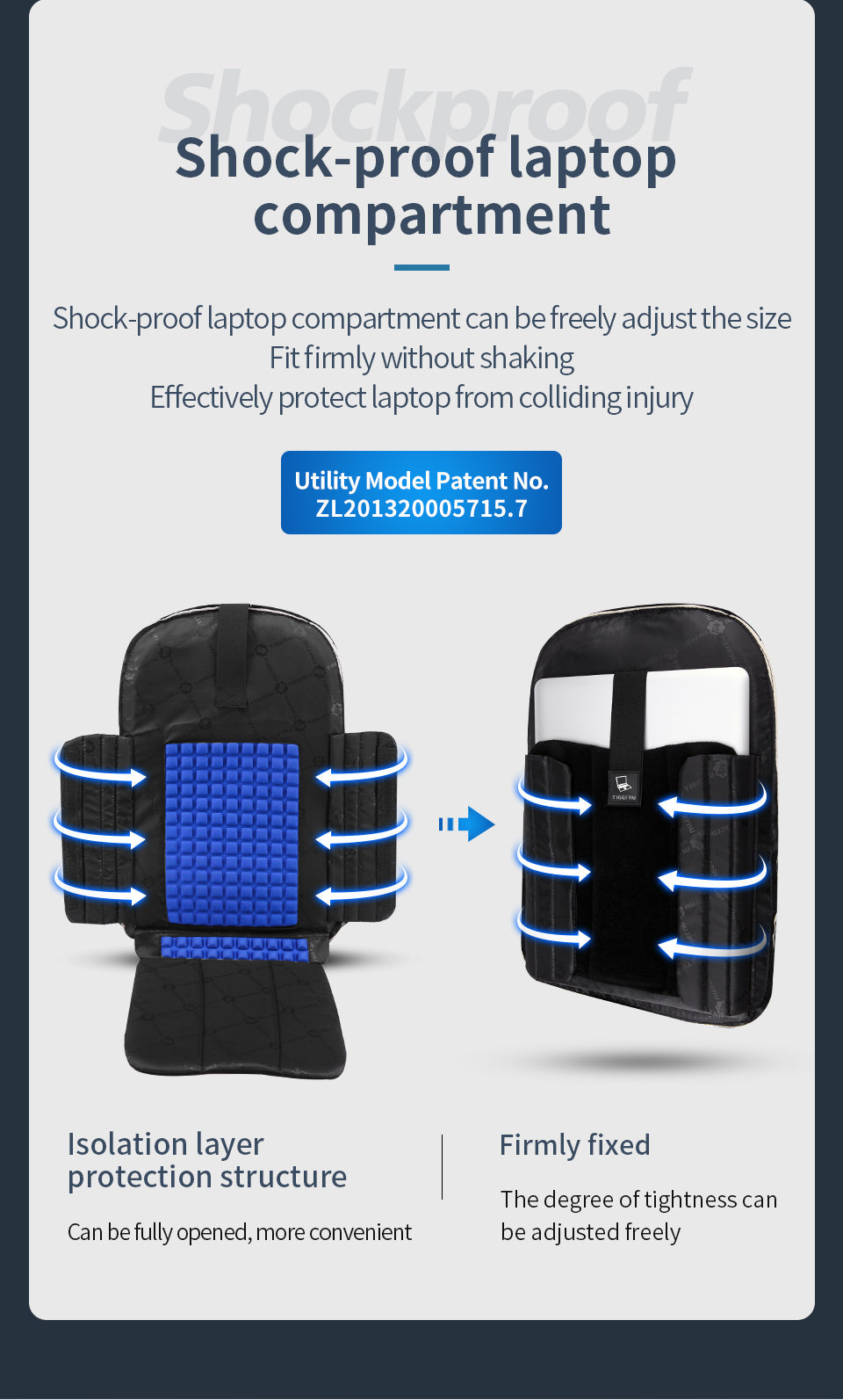 TIGERNU T-B9110 Premium Business Laptop Backpack Patented Shock-Proof Technology Display