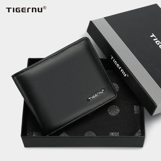 Tigernu men's artificial leather wallet, fashionable men's short wallet, credit card cardholder, men's small purse with gift box