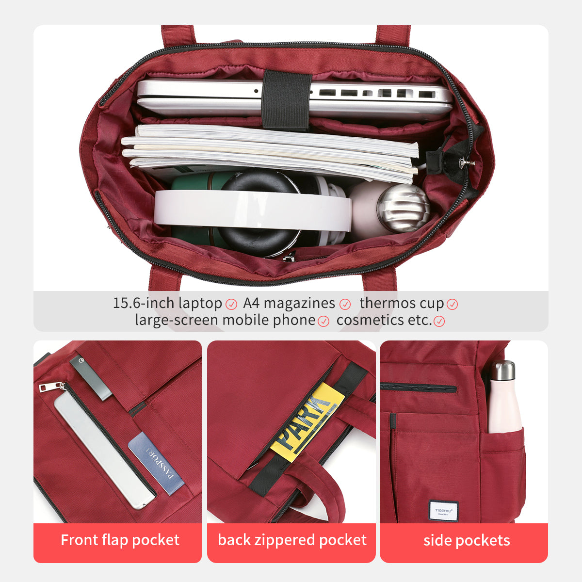 15.6 inch laptop compartment in women's tote backpack