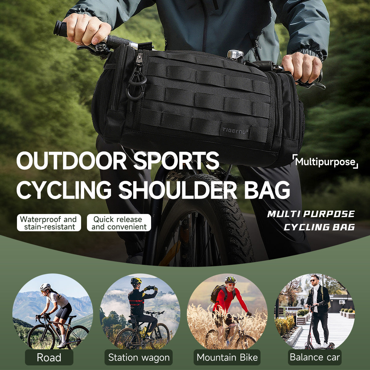 TIGERNU T-S81169 Sports Duffel Bag 7L Waterproof with Full Flap Double Zipper