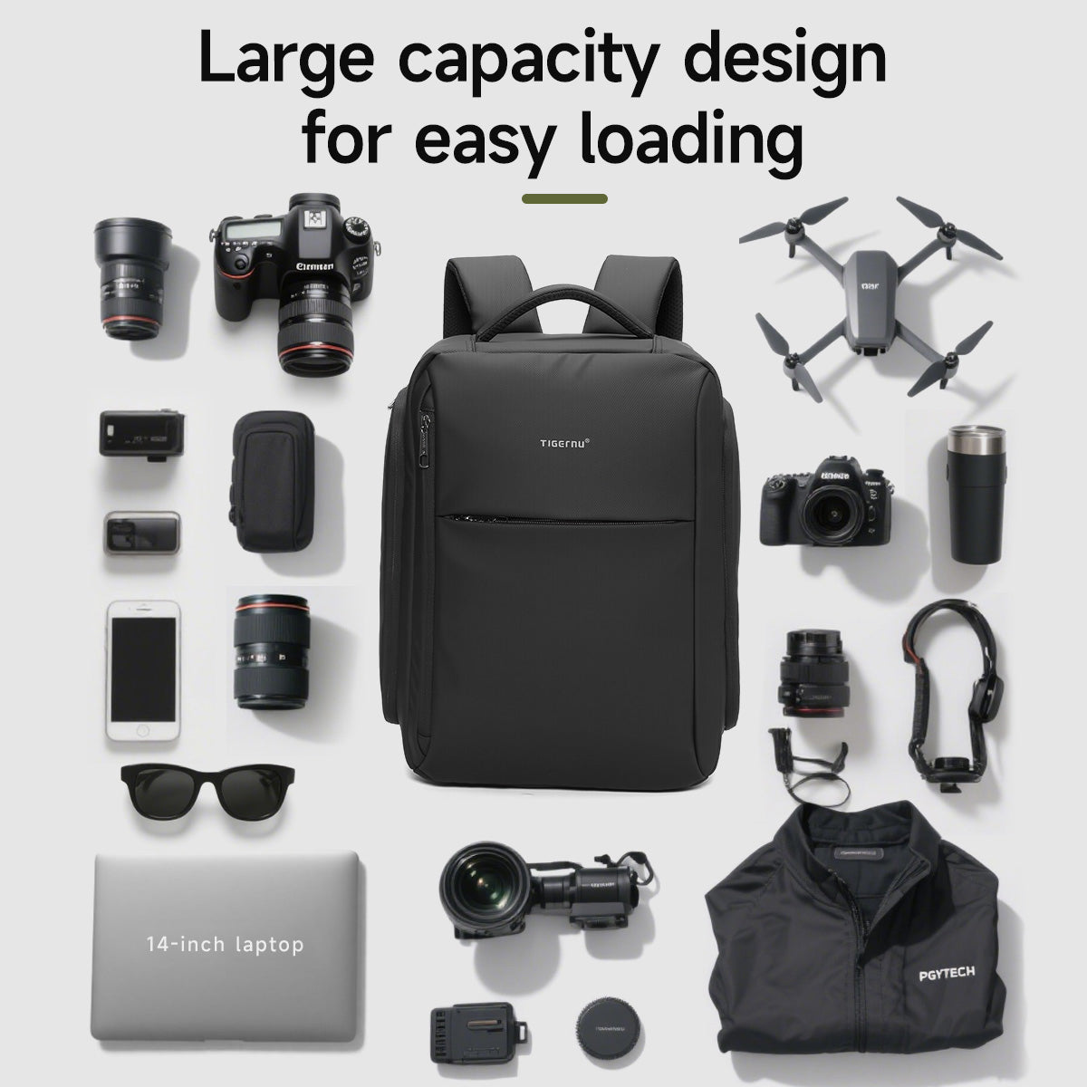 TIGERNU T-B91020 Professional Camera Backpack with Side Cache & Customizable Partitions