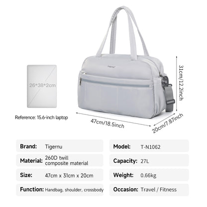 TIGERNU T-N1062 Multi-Compartment Travel Tote Bag with Shoulder Strap