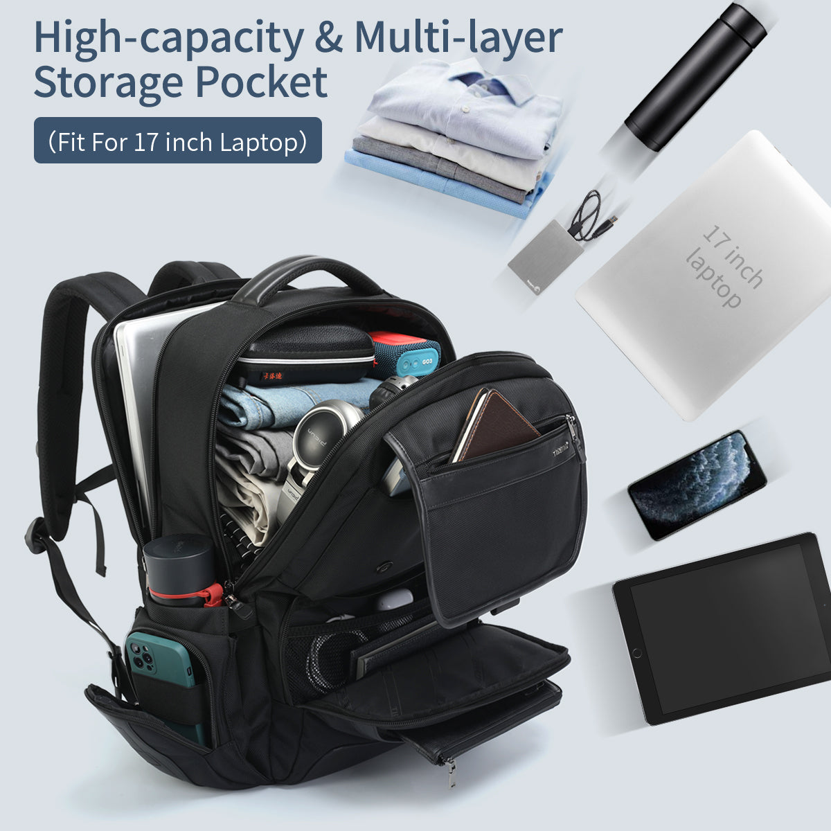 Tigernu T-B3916 17 inch large capacity anti theft splash proof back pack Custom laptop bagpack travel backpack for men
