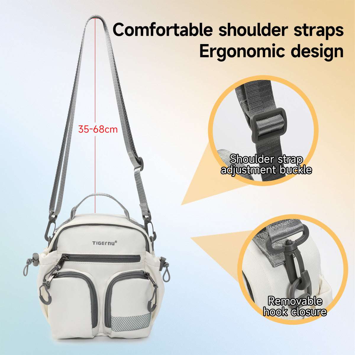 TIGERNU T-S81193 Sac de loisirs à bandoulière multi-compartiments avec bandoulière réglable