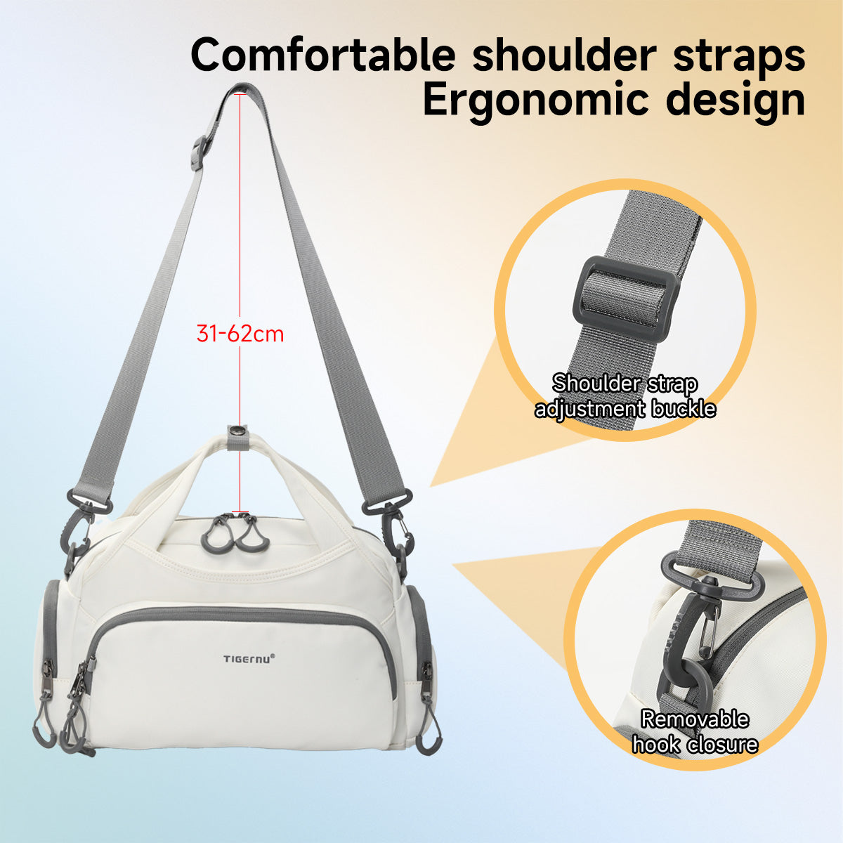TIGERNU T-S81195 Sac à main polyvalent 8 L à compartiments multiples avec bretelles ergonomiques