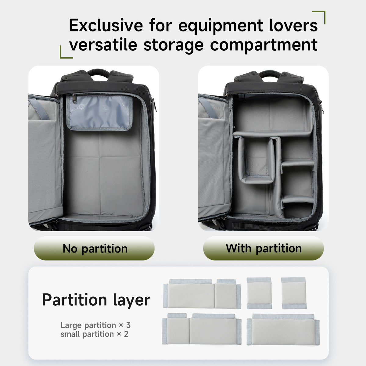 TIGERNU T-B91020 Professional Camera Backpack with Side Cache & Customizable Partitions
