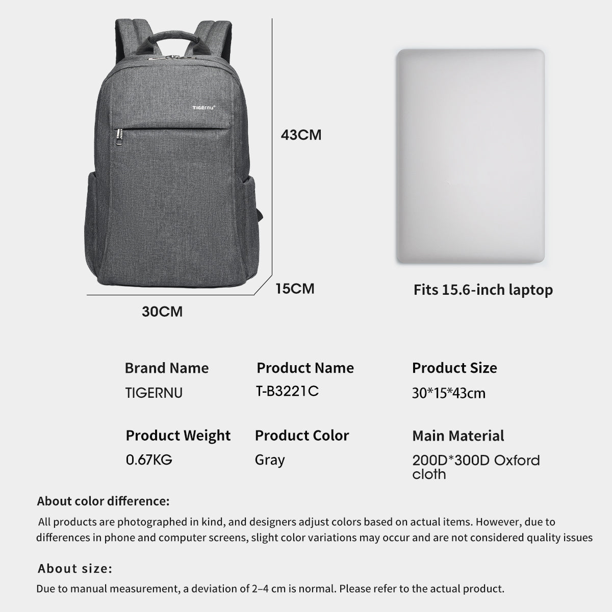 Tigernu – Sac à dos tendance anti-salissures pour ordinateur portable 15,6 pouces, matériau imperméable pour homme, avec port de charge USB 4.0 A, sac de voyage décontracté