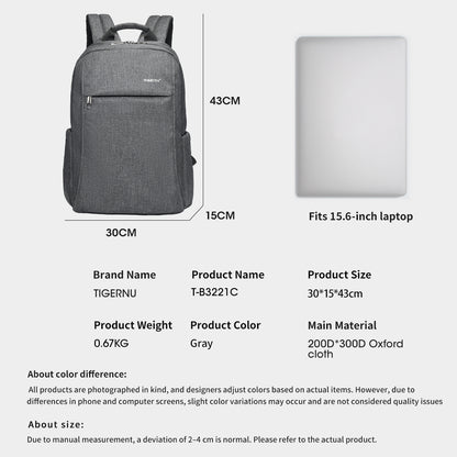 Tigernu – Sac à dos tendance anti-salissures pour ordinateur portable 15,6 pouces, matériau imperméable pour homme, avec port de charge USB 4.0 A, sac de voyage décontracté