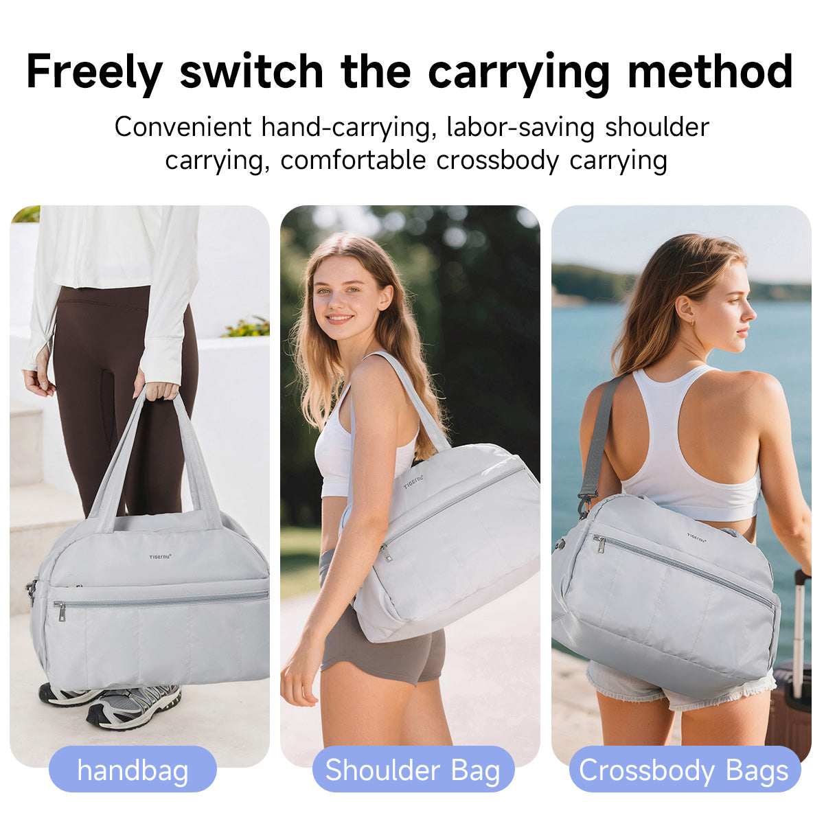 TIGERNU T-N1062 Multi-Compartment Travel Tote Bag with Shoulder Strap