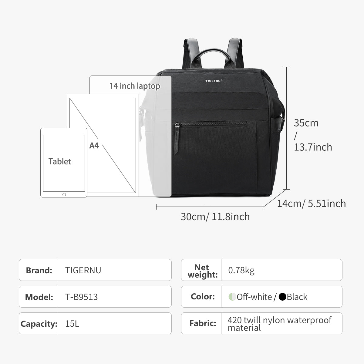 backpack dimensions for 13in laptop Tigernu new T-B9513 leisure fashionable portable travel laptop backpac – TIGERNU