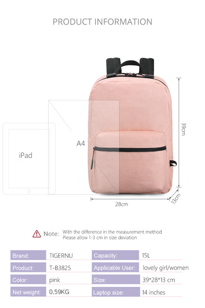 Tigernu New Arrival Women Pink High Quality School Backpacks Bags Soft Light For Girls Travel Mochilas Female Casual Lovely Bags