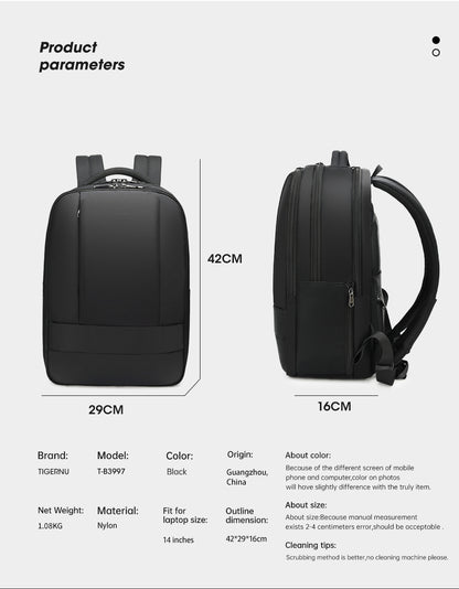 Tigernu new men's large capacity backpack, anti-theft design, 14 inch, laptop backpack, high quality, waterproof man's schoolbag