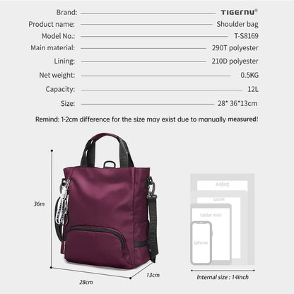14 inch laptop compartment in women's tote backpack