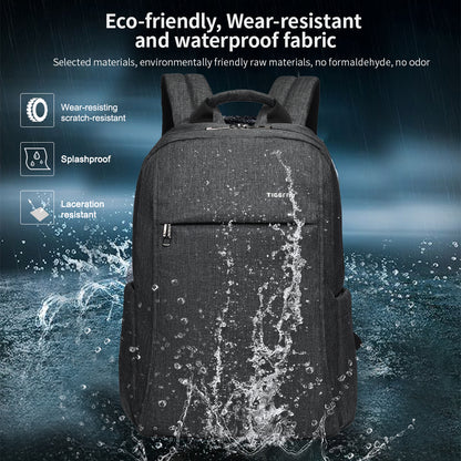 Tigernu – Sac à dos tendance anti-salissures pour ordinateur portable 15,6 pouces, matériau imperméable pour homme, avec port de charge USB 4.0 A, sac de voyage décontracté