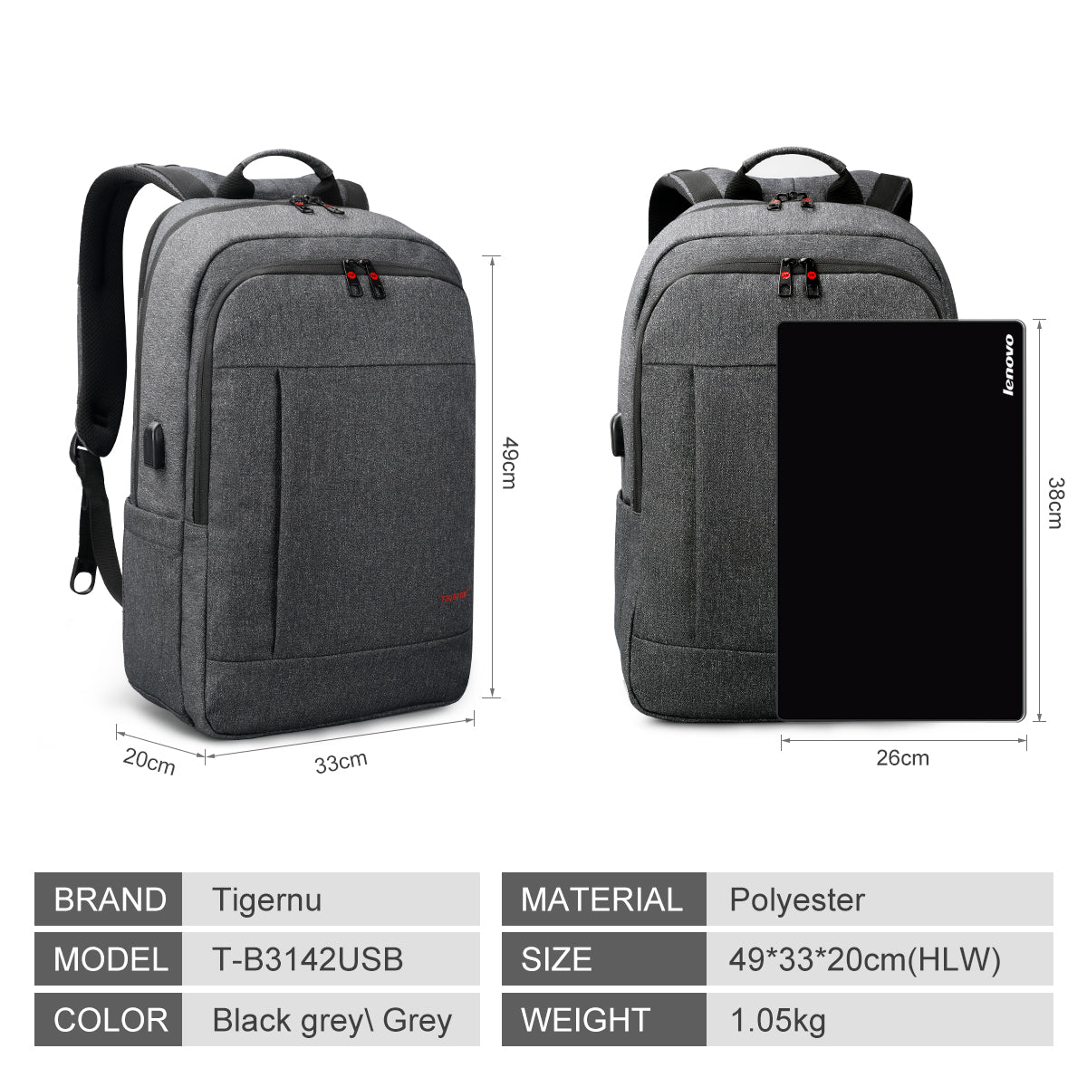 Lifetime warranty, men's anti-theft bag 15.6-19 inches, laptop backpack, shoulder bag, youth school travel backpack, direct supply