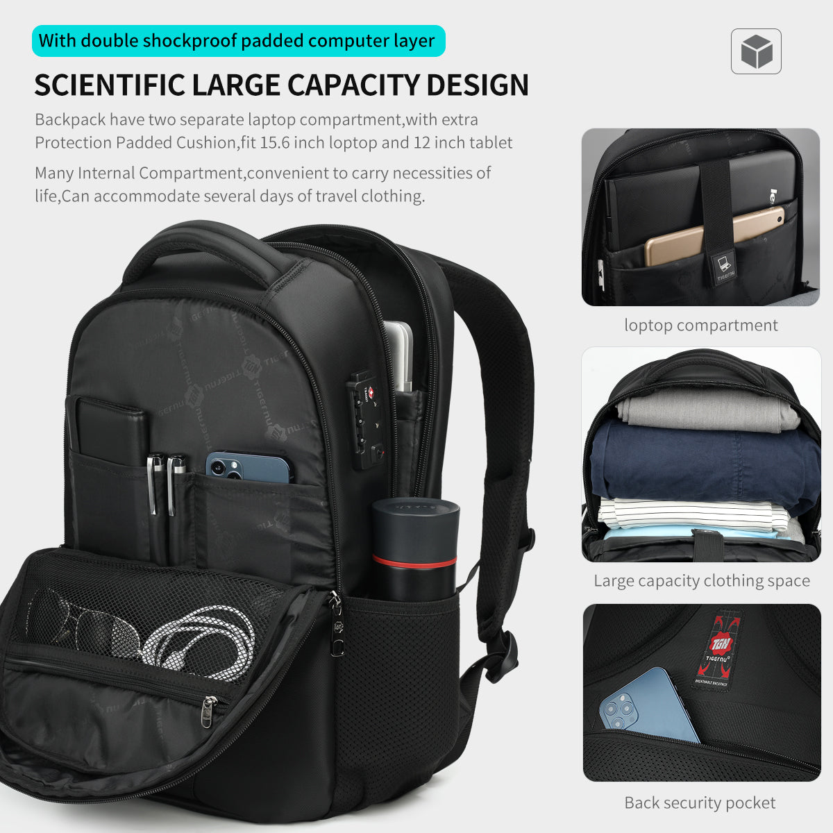 2017 tigernu anti-theft usb charging men 15.6inch laptop backpack Lifetime warranty TSA anti-theft men's backpack 15.6-17 inch laptop backpack waterproof travel backpack men's USB charger Mochila Black-3A 15.6"