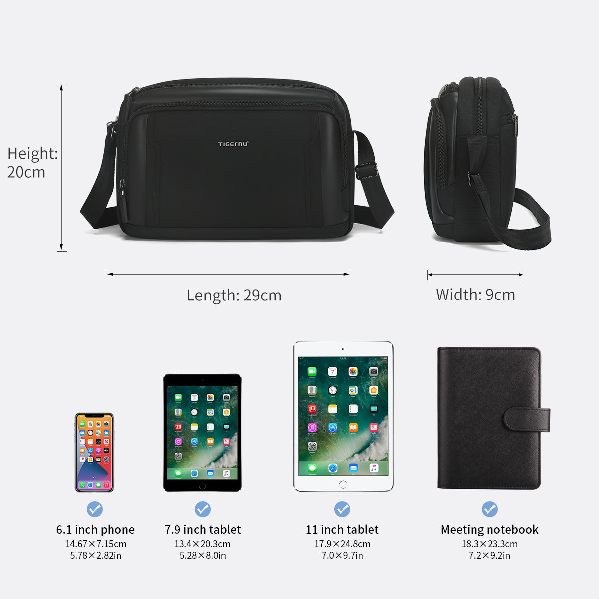 Lifetime warranty, men's shoulder bag, 9.7-inch tablet computer, men's fashion mini shoulder bag, messenger bag, classic series