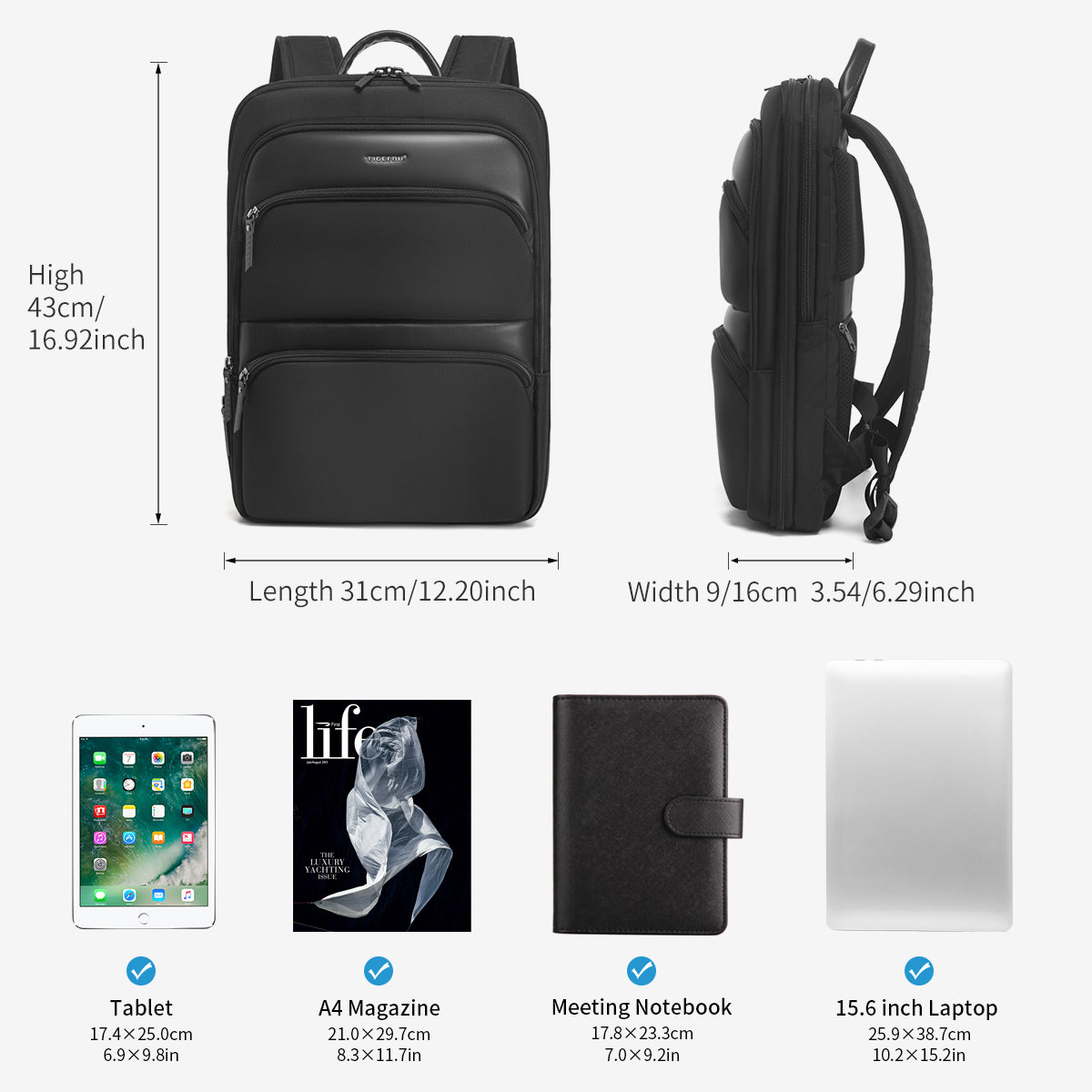 Lifetime warranty expandable men s backpack ultra thin travel backpa TIGERNU