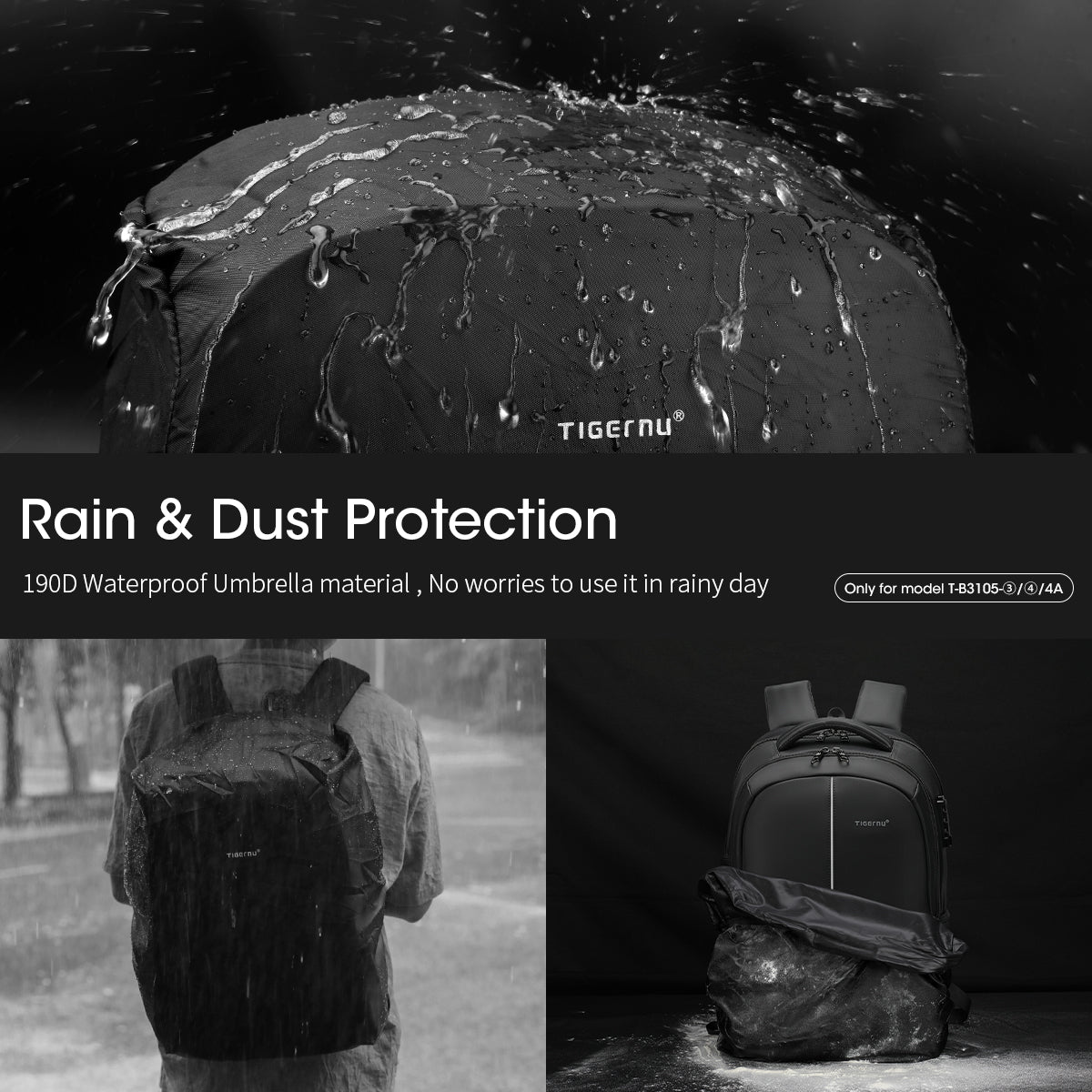 rains backpack warranty Lifetime warranty TSA anti-theft men's backpack 15.6-17 inch laptop backpack waterproof travel backpack men's USB charger Mochila Black-3A 15.6"