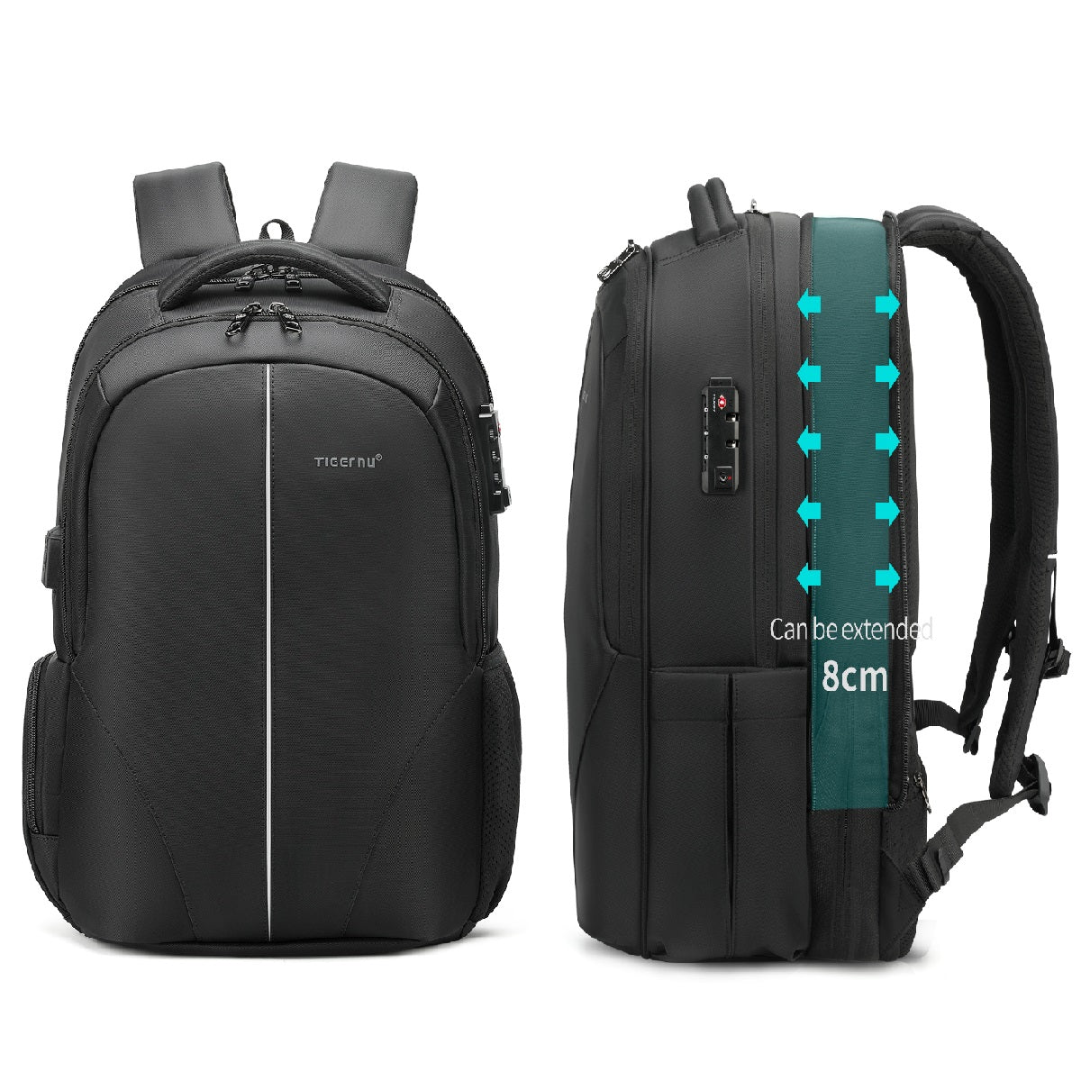 TIGERNU T-B3105 TSA Lock Business Travel Backpack Black-3A 15.6