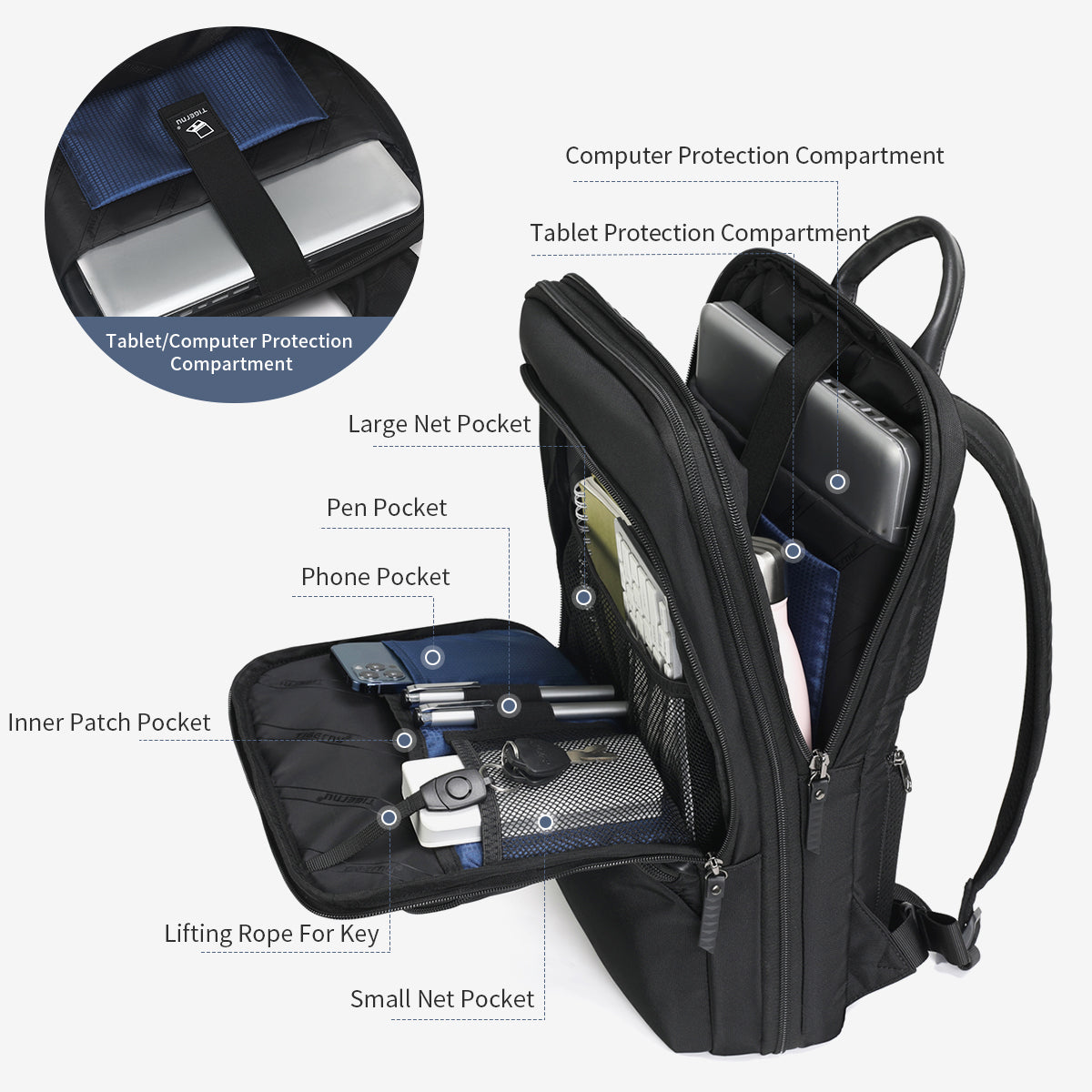 Lifetime warranty, expandable men's backpack, ultra-thin travel backpack, men's waterproof laptop bag 15.6 inches, men's Mozilla bag