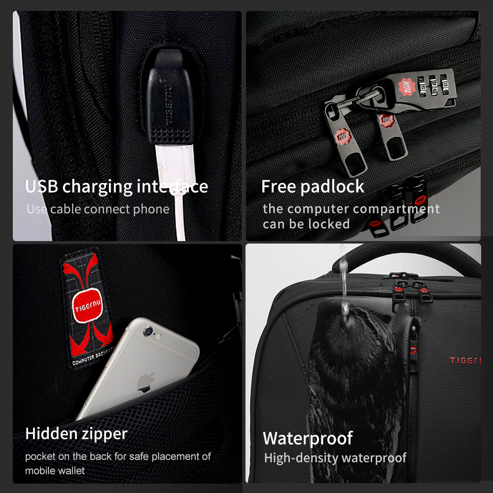 Detailed display of the black backpack model T-B3220