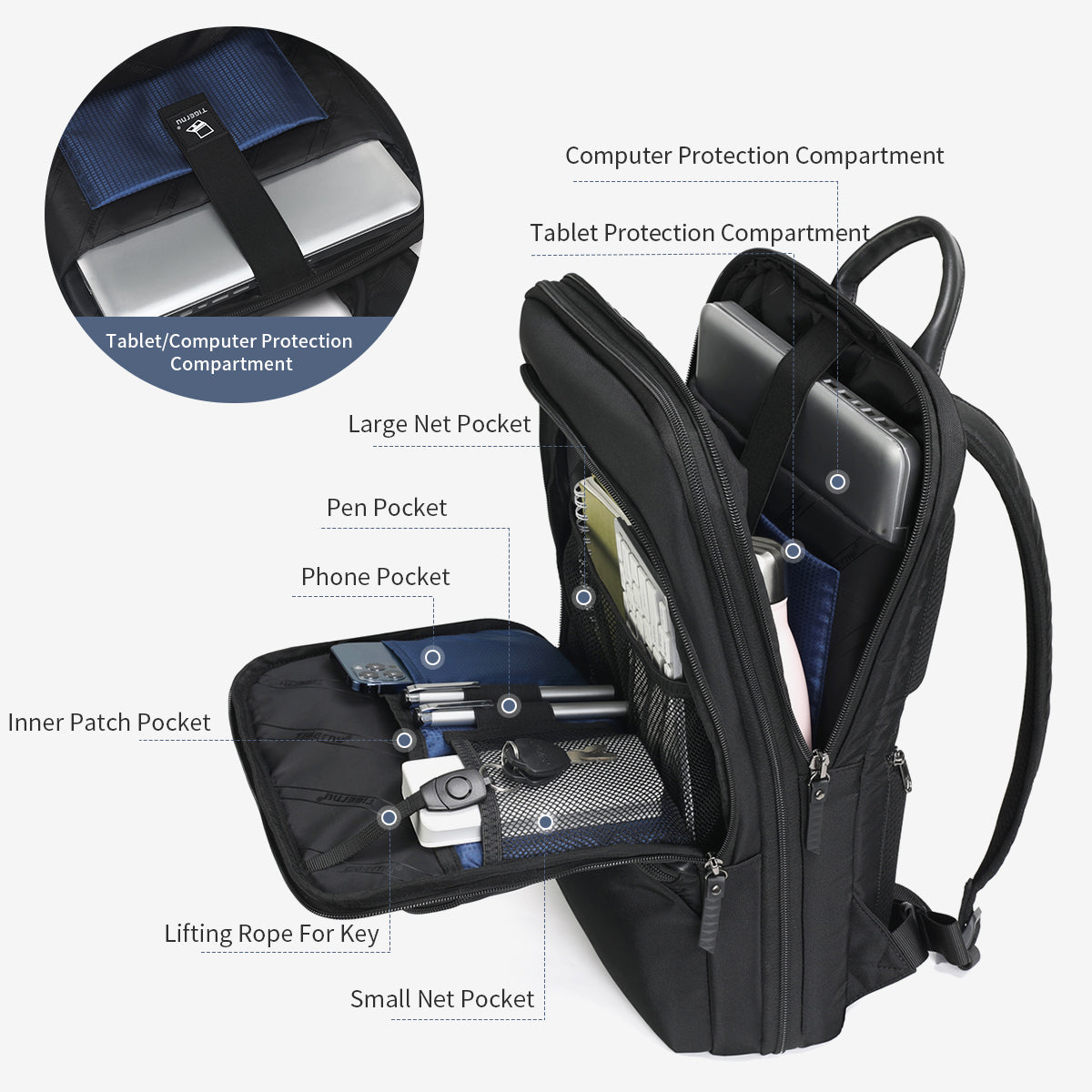dual compartment business backpack padded laptop compartment backpack