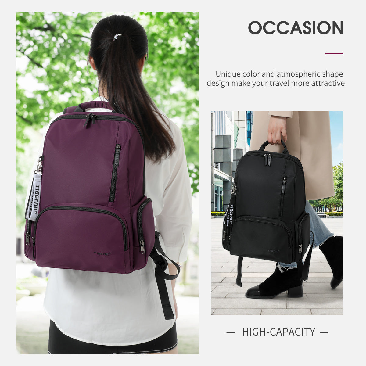 Woman carrying lightweight commuter laptop backpack